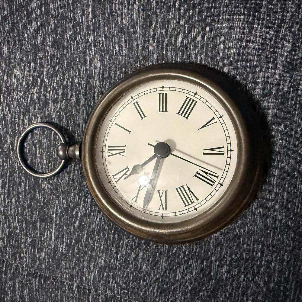 METAL CASE BATTERY POCKET WATCH DESK CLOCK ROMAN NUMERAL BRONZE FINISH
